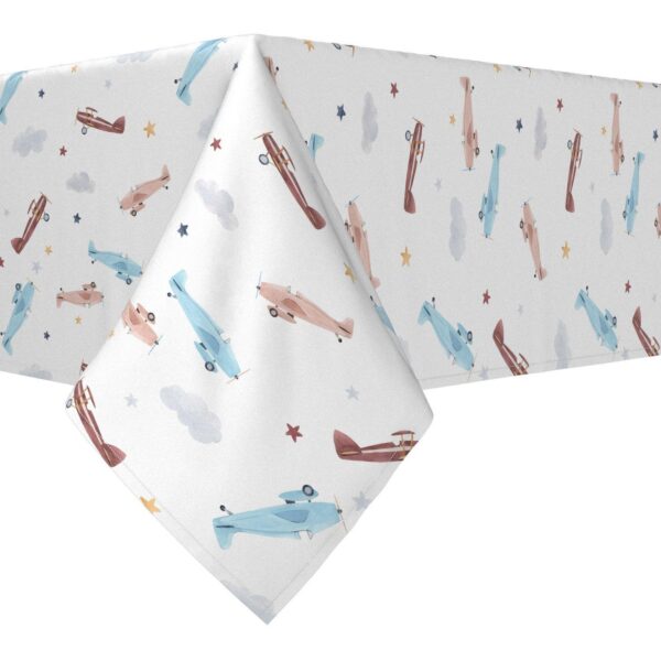 Rectangular Tablecloth, 100% Cotton, 60x120 , Watercolor Clouds and Airplanes