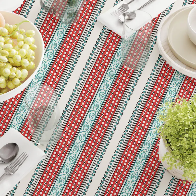 Rectangular Tablecloth, 100% Cotton, 52x84 , Geometric Paisley and Dots - Image 3