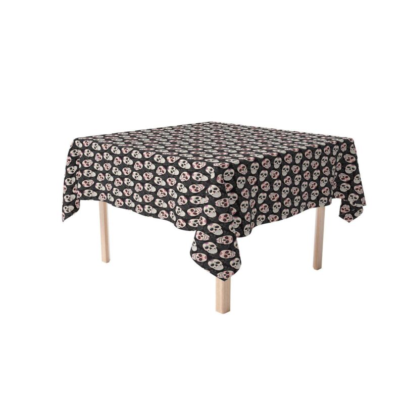 Rectangular Tablecloth, 100% Polyester, 60x104 , Dia De Los Muertes Skulls