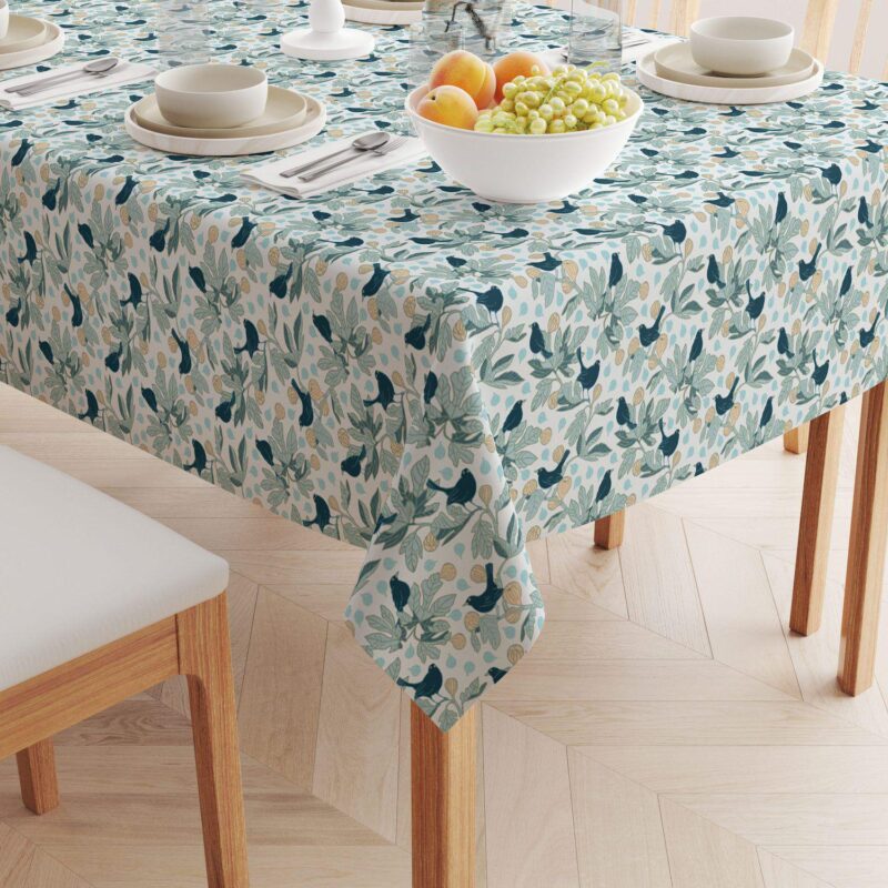 Rectangular Tablecloth, 100% Cotton, 60x84 , Fig Trees and Birds - Image 2