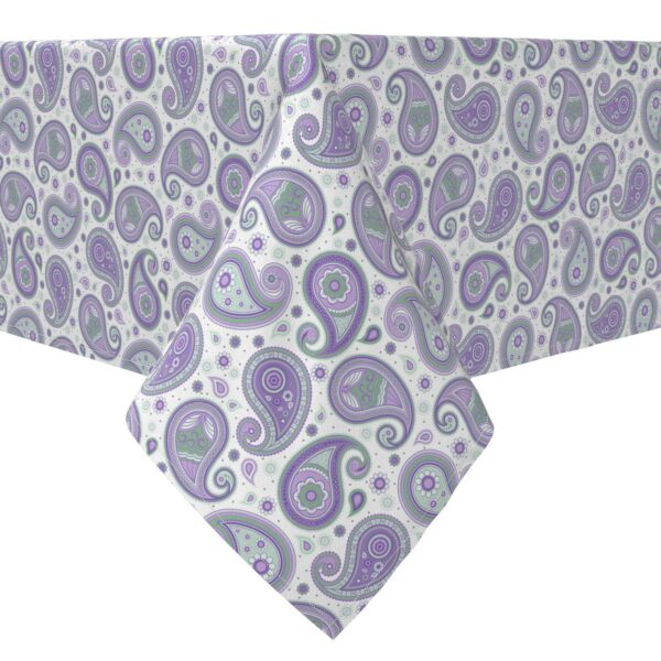 Rectangular Tablecloth, 100% Cotton, Purple and Green Paisley