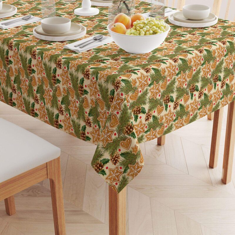 Rectangular Tablecloth, 100% Polyester, 60x84 , Holiday Gingerbread Cookies and Pinecones - Image 2