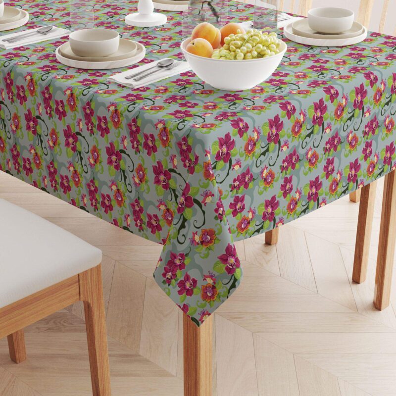 Rectangular Tablecloth, 100% Cotton, 52x120 , Tropical Flower Pattern - Image 2