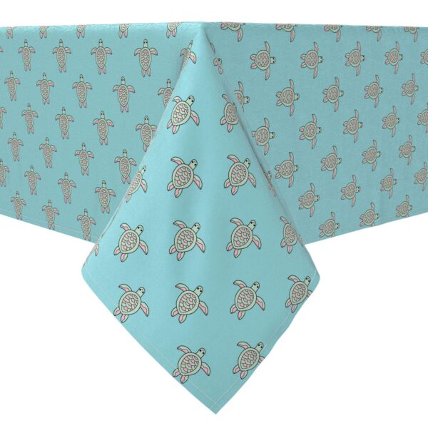 Rectangular Tablecloth, 100% Cotton, Aqua Sea Turtles