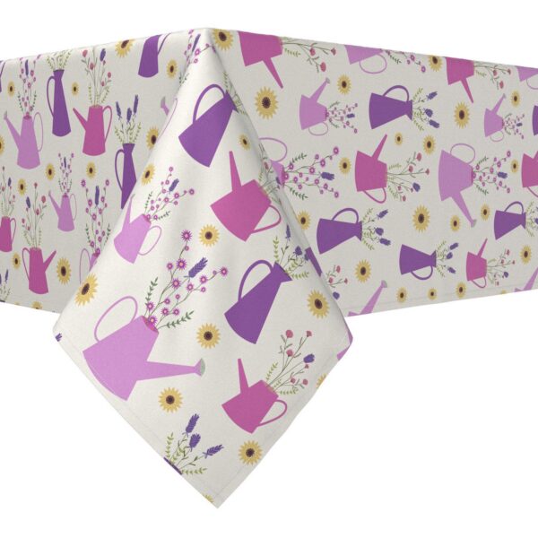 Rectangular Tablecloth, 100% Cotton, 60x104 , Wild Flowers and Purple Watering Cans