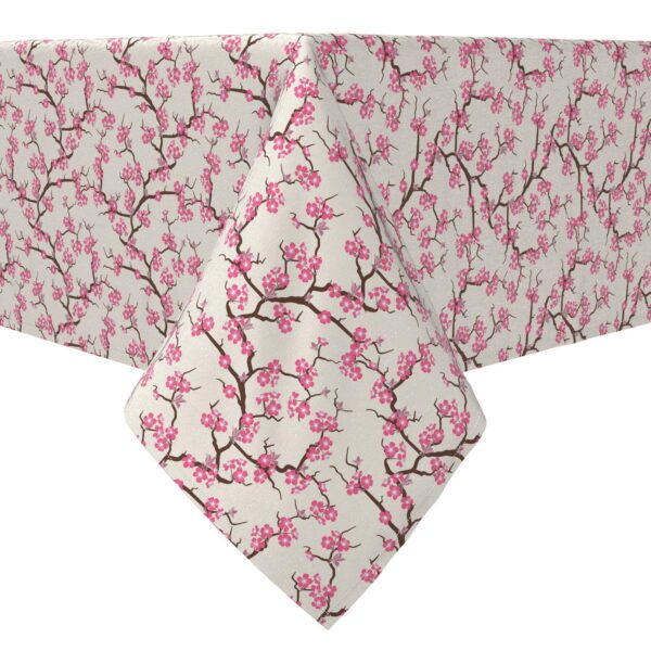 Rectangular Tablecloth, 100% Cotton, Pink Springtime Cherry Blossoms