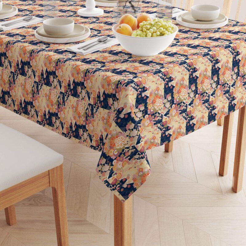 Rectangular Tablecloth, 100% Cotton, 60x84 , Japanese Flower Pattern - Image 2