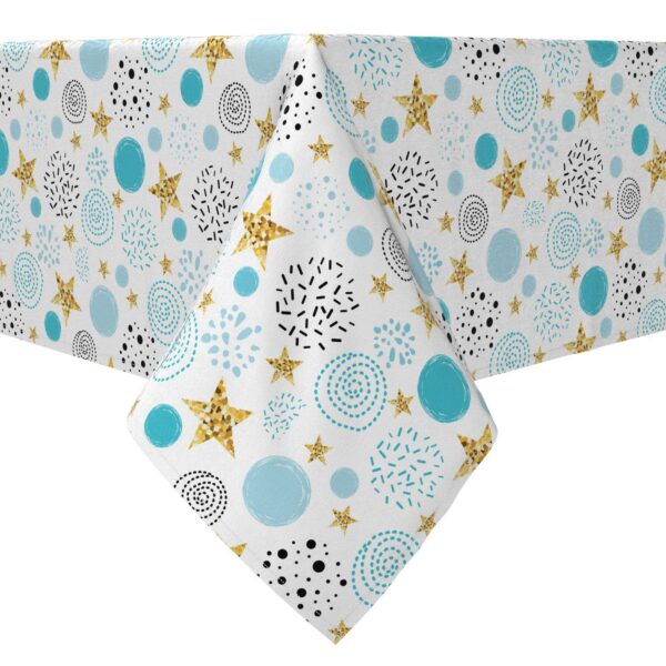 Rectangular Tablecloth, 100% Cotton, Golden Stars and Blue Dots