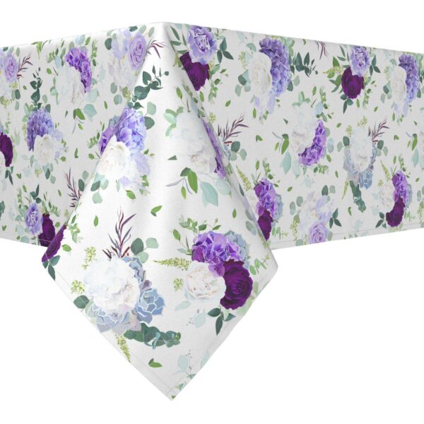 Rectangular Tablecloth, 100% Polyester, 60x104 , Purple and White Hydrangeas