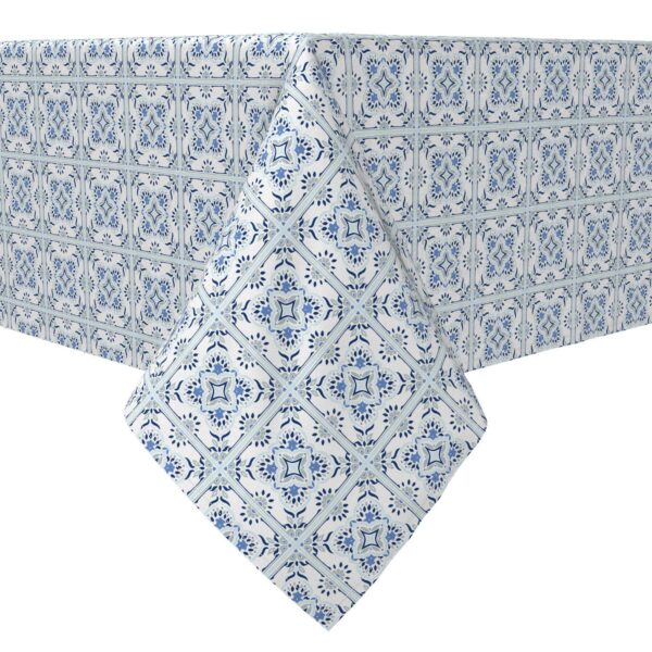 Rectangular Tablecloth, 100% Cotton, Blue Tile Frames