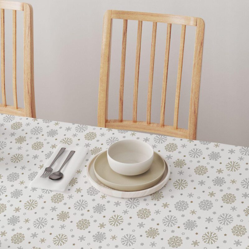 Rectangular Tablecloth, 100% Cotton, 60x120 , Gold and Silver Snowflakes - Image 4
