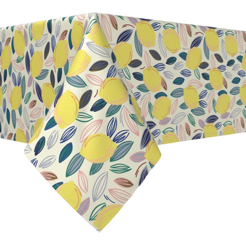 Rectangular Tablecloth, 100% Cotton, 60x104 , Summer Lemon Sketch