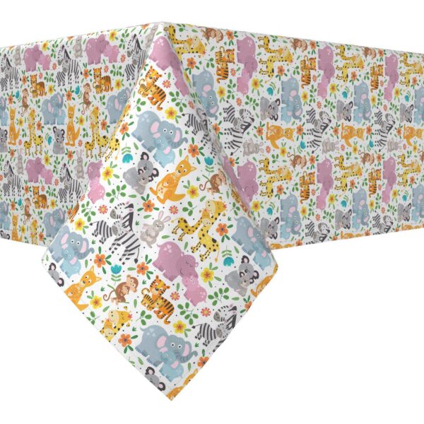 Rectangular Tablecloth, 100% Cotton, 52x84 , Wild Life Cartoon Animals