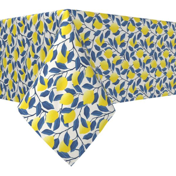 Rectangular Tablecloth, 100% Cotton, 52x84 , Lemon Tree with Blue Leaves