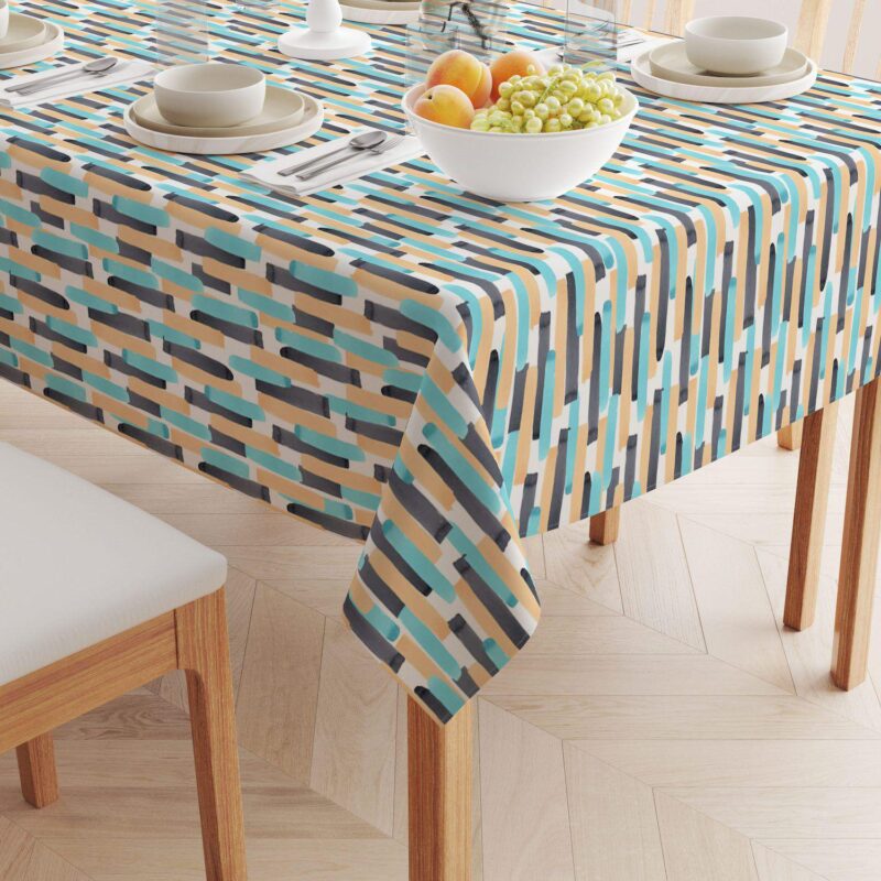 Rectangular Tablecloth, 100% Cotton, 60x84 , Geometric Brush Stroke Stripe - Image 2