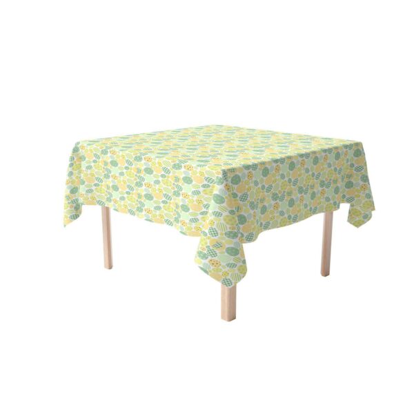 Rectangular Tablecloth, 100% Cotton, 52x84 , Green and Yellow Pastel Easter Eggs