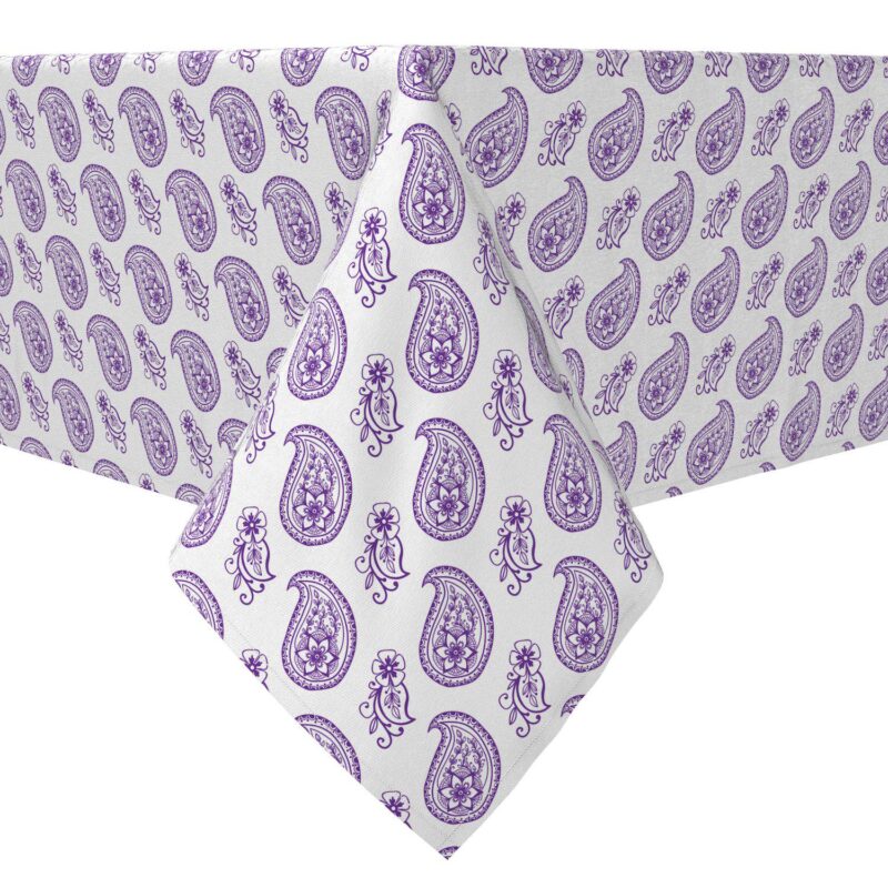 Rectangular Tablecloth, 100% Cotton, Purple Paisley Petals