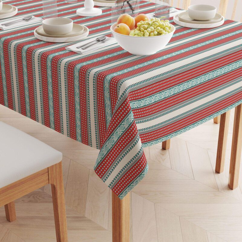 Rectangular Tablecloth, 100% Cotton, 52x84 , Geometric Paisley and Dots - Image 2