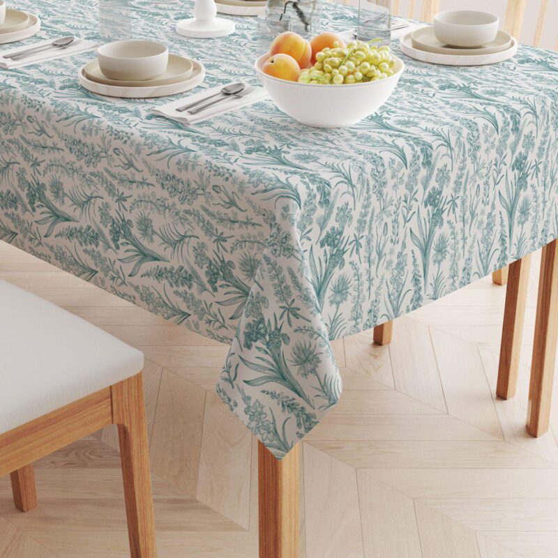 Rectangular Tablecloth, 100% Cotton, 52x120 , Green Garden Flowers - Image 2