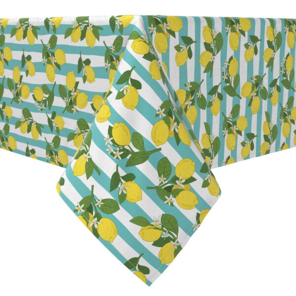 Rectangular Tablecloth, 100% Cotton, Lemon Branches Stripe