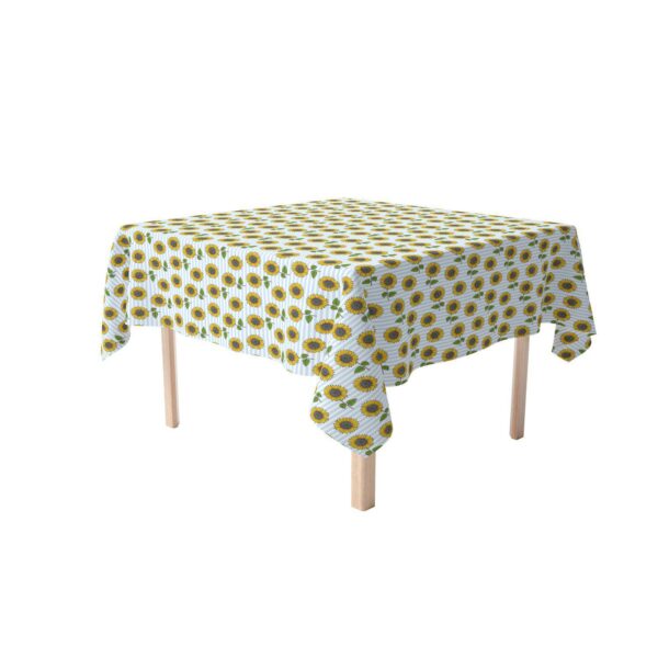 Rectangular Tablecloth, 100% Cotton, Blue Stripes and Sunflowers