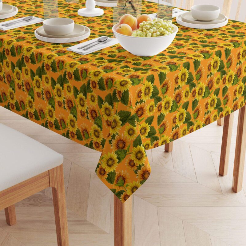 Rectangular Tablecloth, 100% Cotton, 52x84 , Sunflowers on Orange Background - Image 2