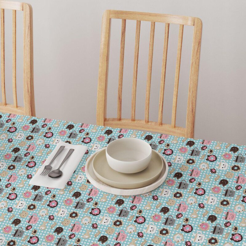 Rectangular Tablecloth, 100% Cotton, 60x84 , Cat Lovers Mugs and Donuts - Image 4