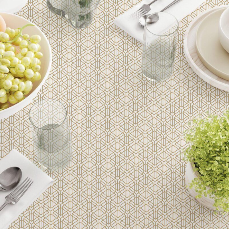 Rectangular Tablecloth, 100% Cotton, 52x84 , Geometric Golden Design - Image 3