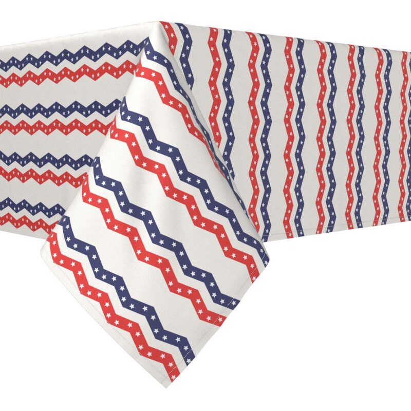 Rectangular Tablecloth, 100% Cotton, 60x84 , Patriotic Chevron