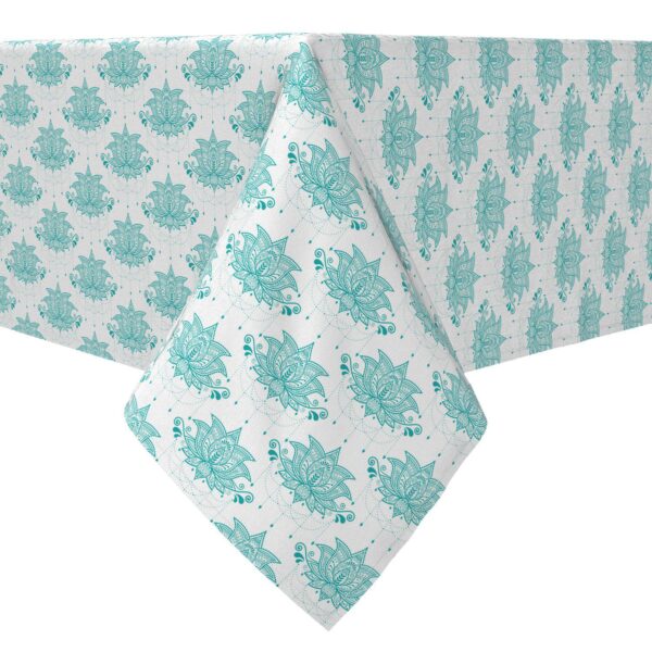 Rectangular Tablecloth, 100% Cotton, Turquoise Lotus Flower