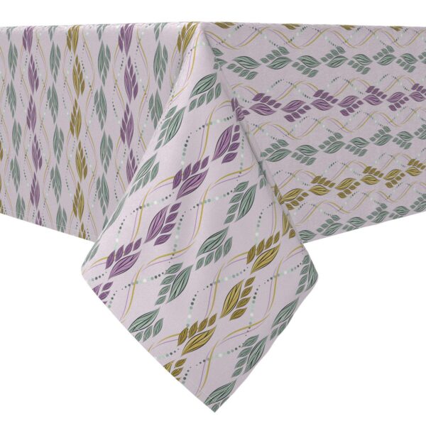 Rectangular Tablecloth, 100% Cotton, Leaves and Wavy Lines