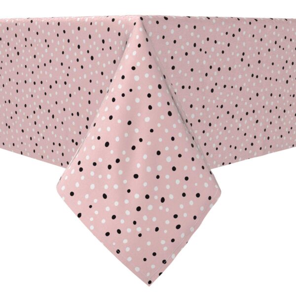 Rectangular Tablecloth, 100% Cotton, 60x104 , Black and White Dots on Pink