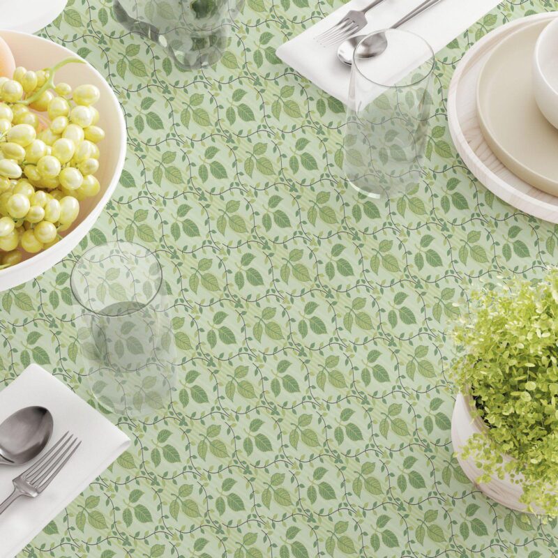Rectangular Tablecloth, 100% Cotton, 60x104 , Green Leaves Ornaments - Image 3