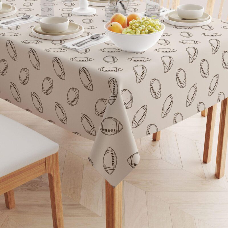 Rectangular Tablecloth, 100% Cotton, 60x120 , Football Sketch - Image 2