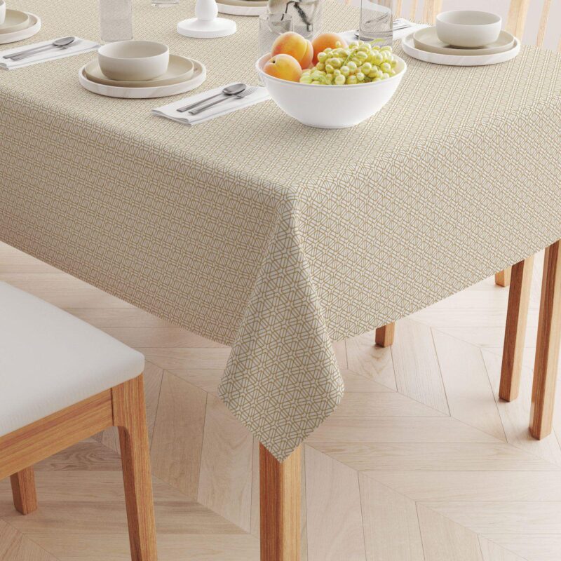 Rectangular Tablecloth, 100% Cotton, 52x84 , Geometric Golden Design - Image 2