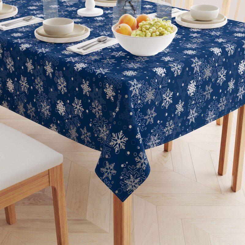 Rectangular Tablecloth, 100% Polyester, 60x120 , Winter Blue Snowflakes - Image 2
