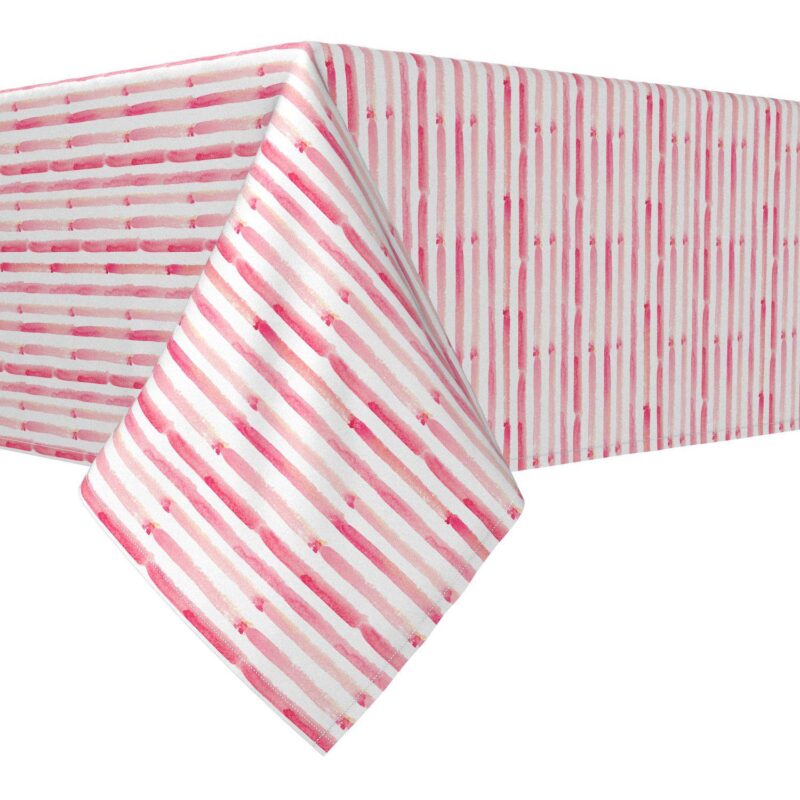 Rectangular Tablecloth, 100% Cotton, 60x84 , Pink Watercolor Stripes