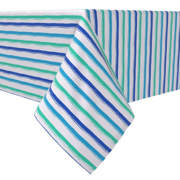 Rectangular Tablecloth, 100% Cotton, Multi Blue Stripe