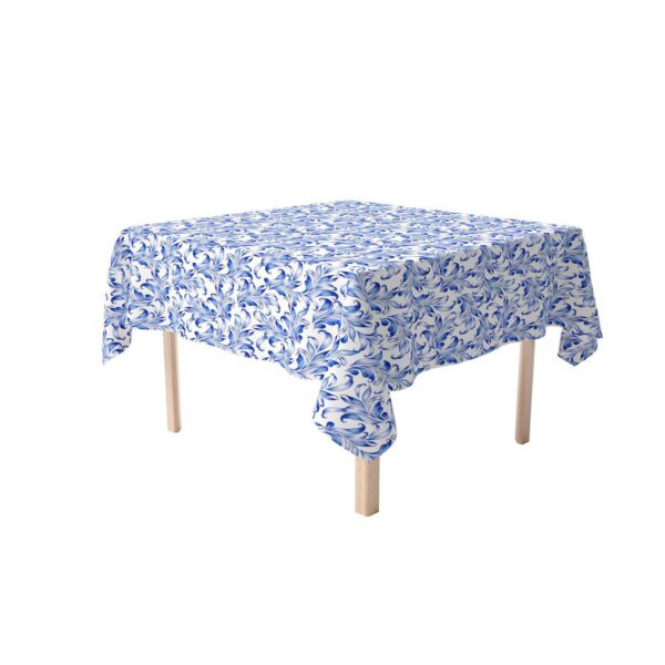 Rectangular Tablecloth, 100% Polyester, 60x84 , Blue Traditional Leaves