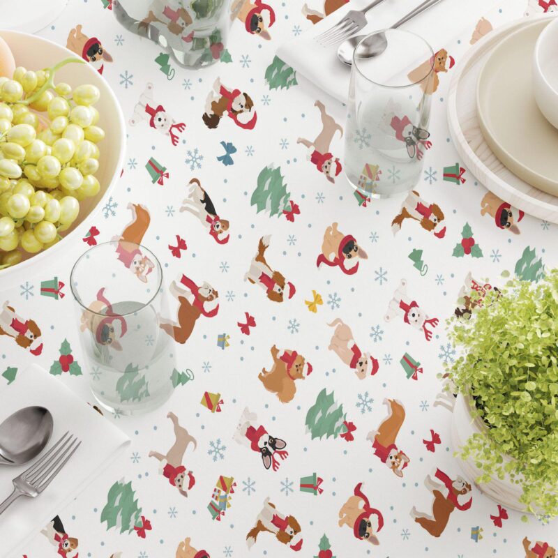 Rectangular Tablecloth, 100% Cotton, 52x84 , Holiday Dogs - Image 3