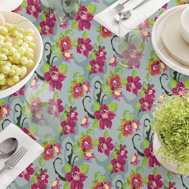 Rectangular Tablecloth, 100% Cotton, 52x120 , Tropical Flower Pattern - Image 3