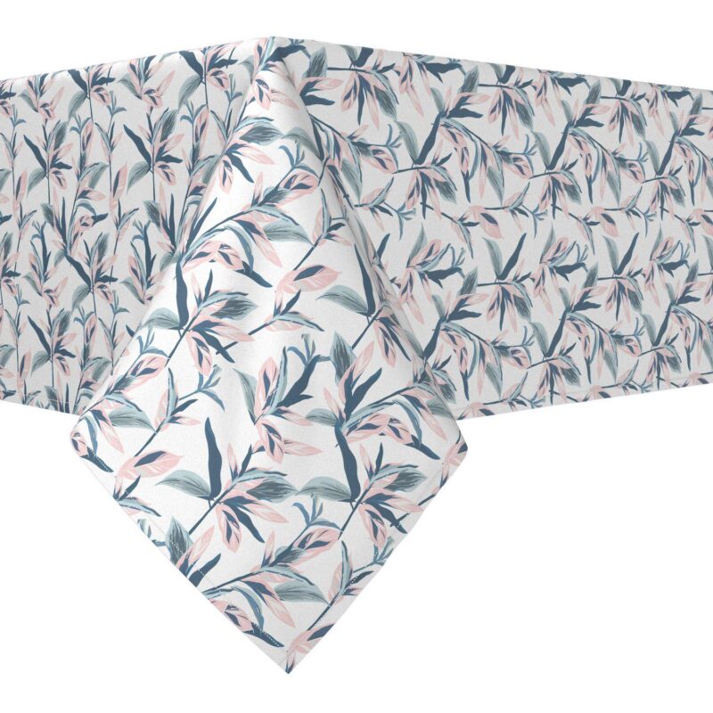 Rectangular Tablecloth, 100% Cotton, 52x84 , Pastel Tropical Leaves