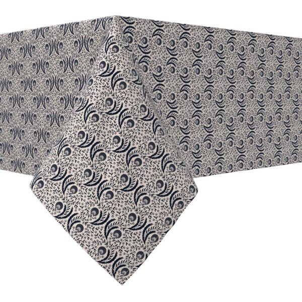 Rectangular Tablecloth, 100% Cotton, 60x84 , Spiral Flowers and Leaves