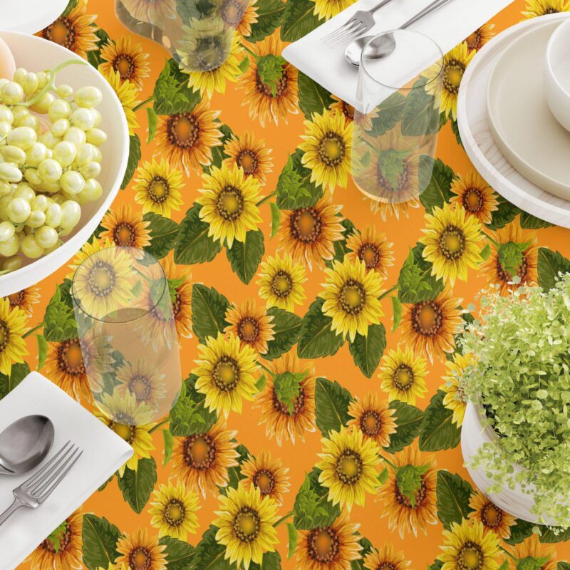 Rectangular Tablecloth, 100% Cotton, 52x84 , Sunflowers on Orange Background - Image 3