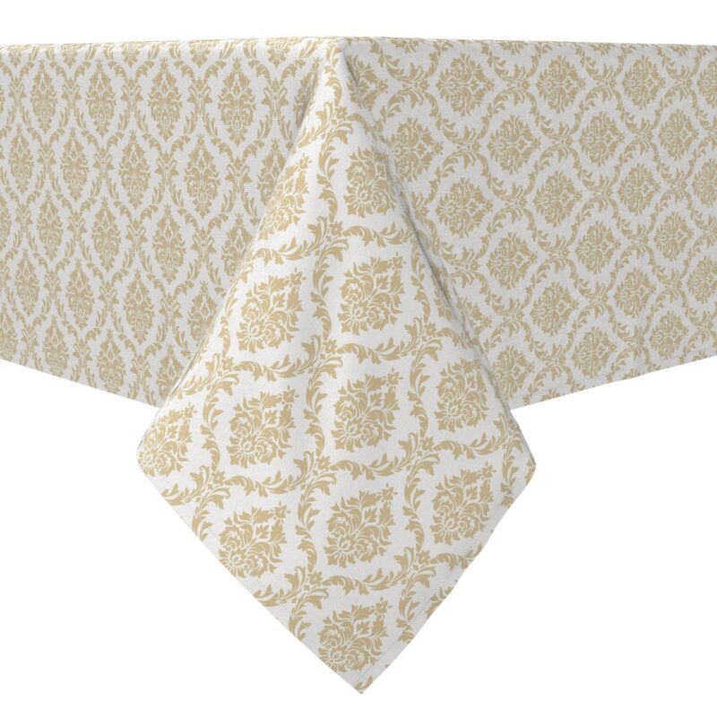 Rectangular Tablecloth, 100% Cotton, Ornate Golden Damask