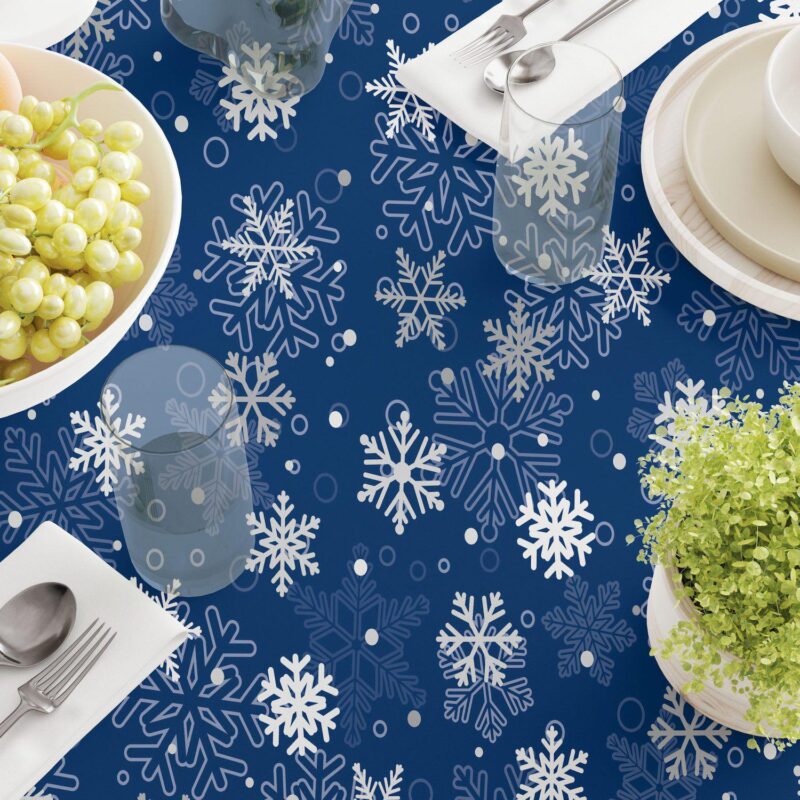 Rectangular Tablecloth, 100% Polyester, 60x120 , Winter Blue Snowflakes - Image 3