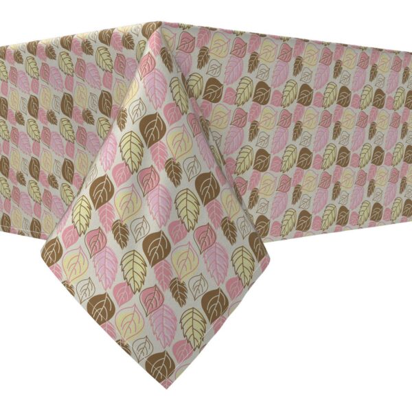 Rectangular Tablecloth, 100% Cotton, 52x120 , Illustrated Pink Leaves