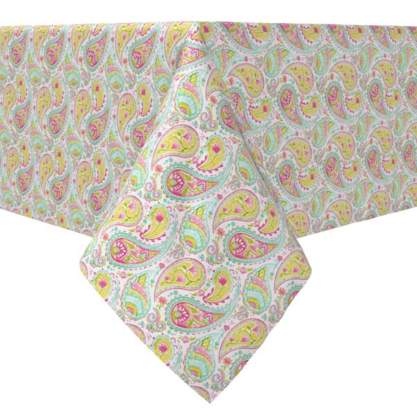 Rectangular Tablecloth, 100% Cotton, Bright Colored Paisley