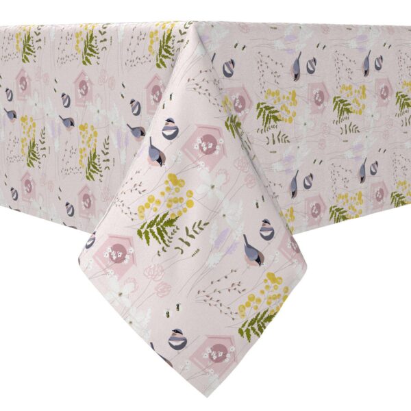 Rectangular Tablecloth, 100% Cotton, Spring Garden and Bird House