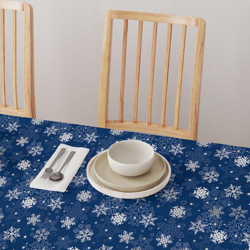 Rectangular Tablecloth, 100% Polyester, 60x120 , Winter Blue Snowflakes - Image 4